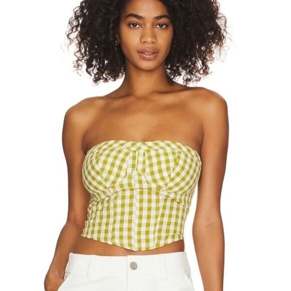 NWOT Free People Leilani Tube Top in Green Gingham Size Large - Picture 2 of 10